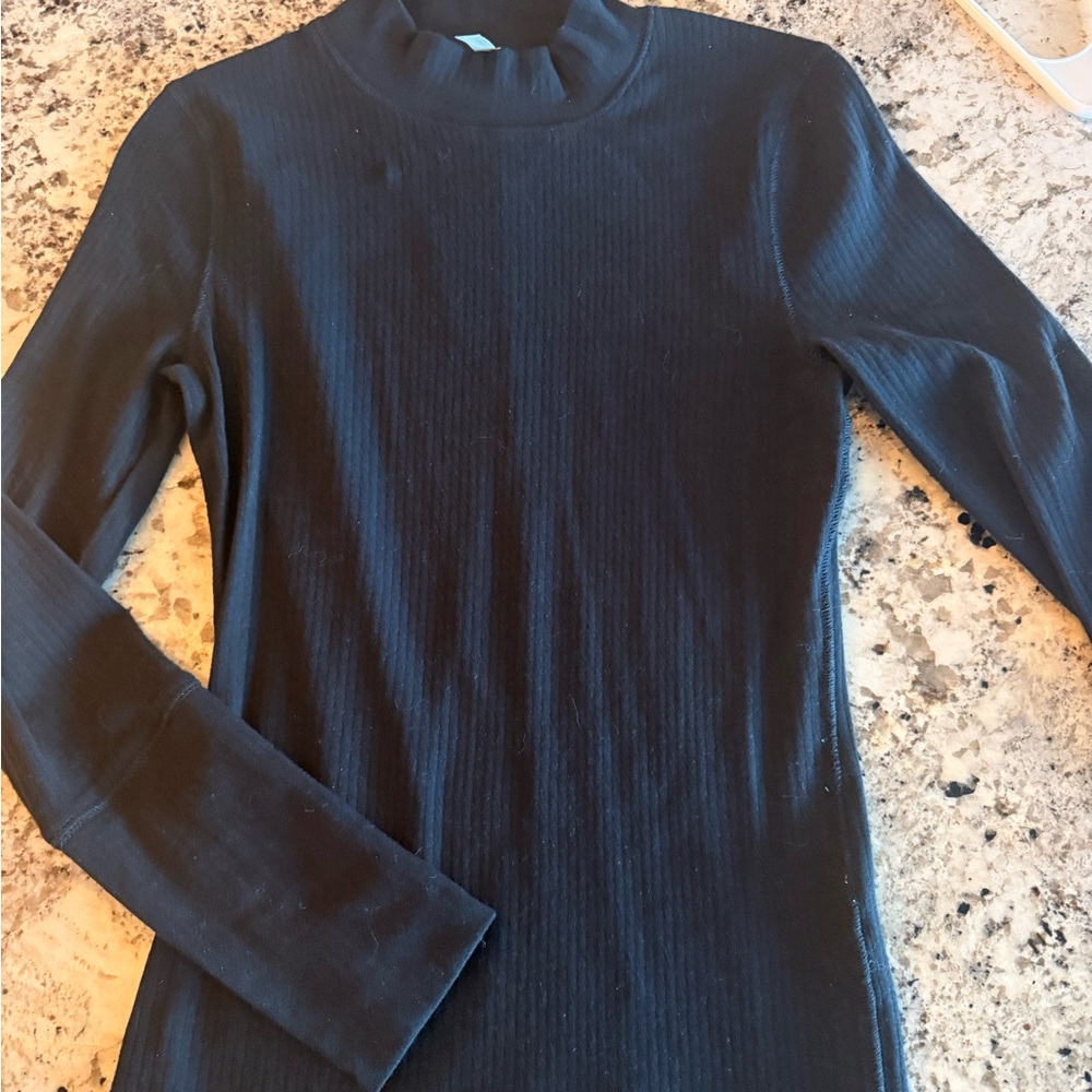 Free People Deep Black Knit Ribbed Long Sleeve Top